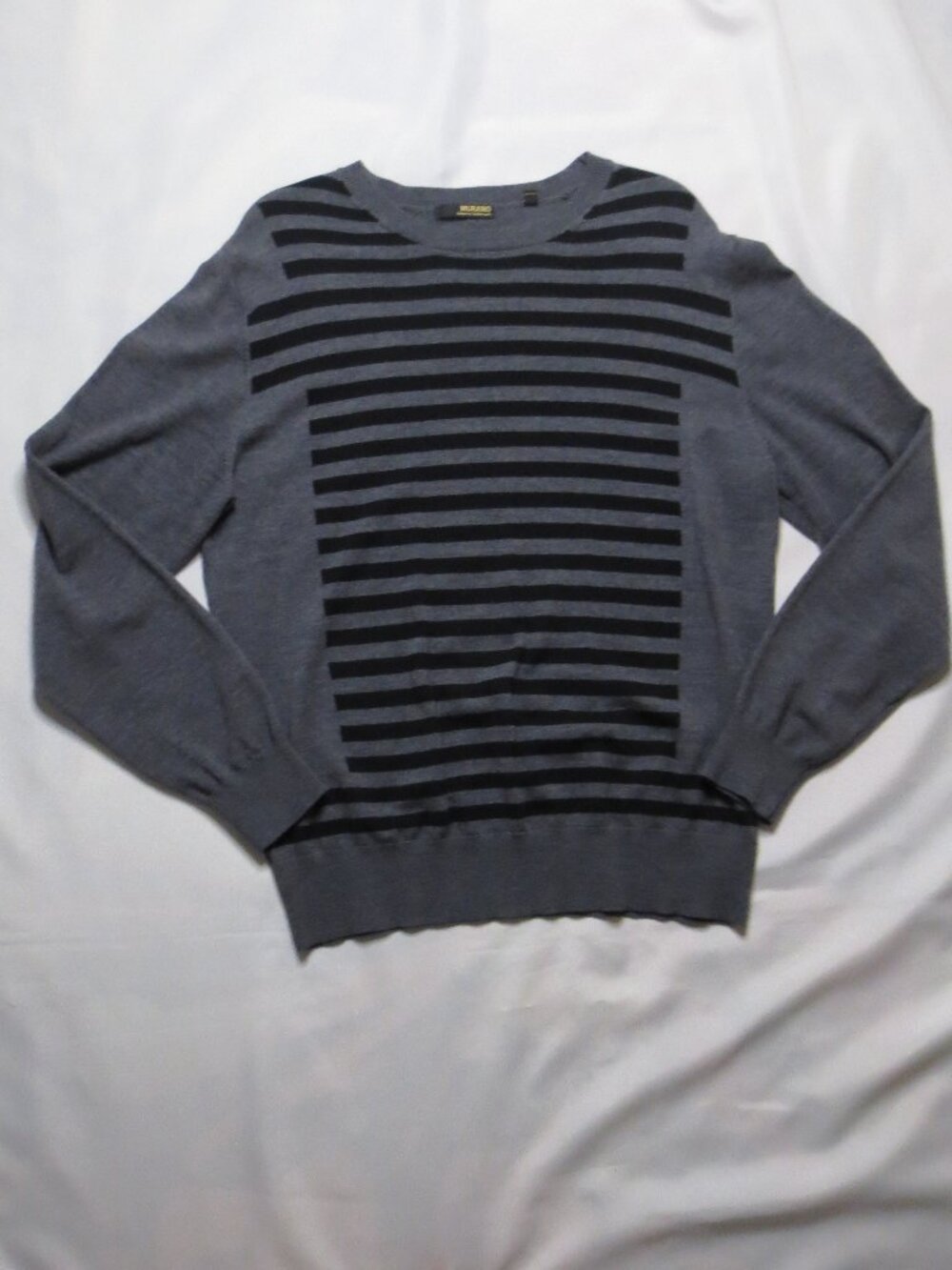MURANO mens SWEATER stripe WOOL black GRAY lightweight CREW NECK SIZE L